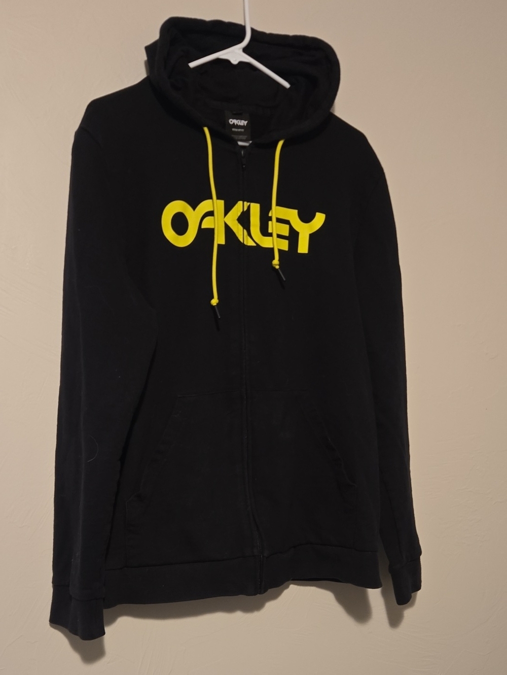 Oakley Black Zip Hoodie with Bright Yellow Logo
